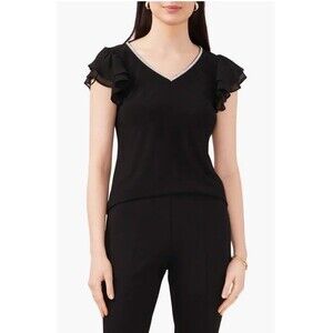 MSK Rhinestone Embellished Ruffle Sleeve Short Sleeve Blouse Women’s Medium NWTs